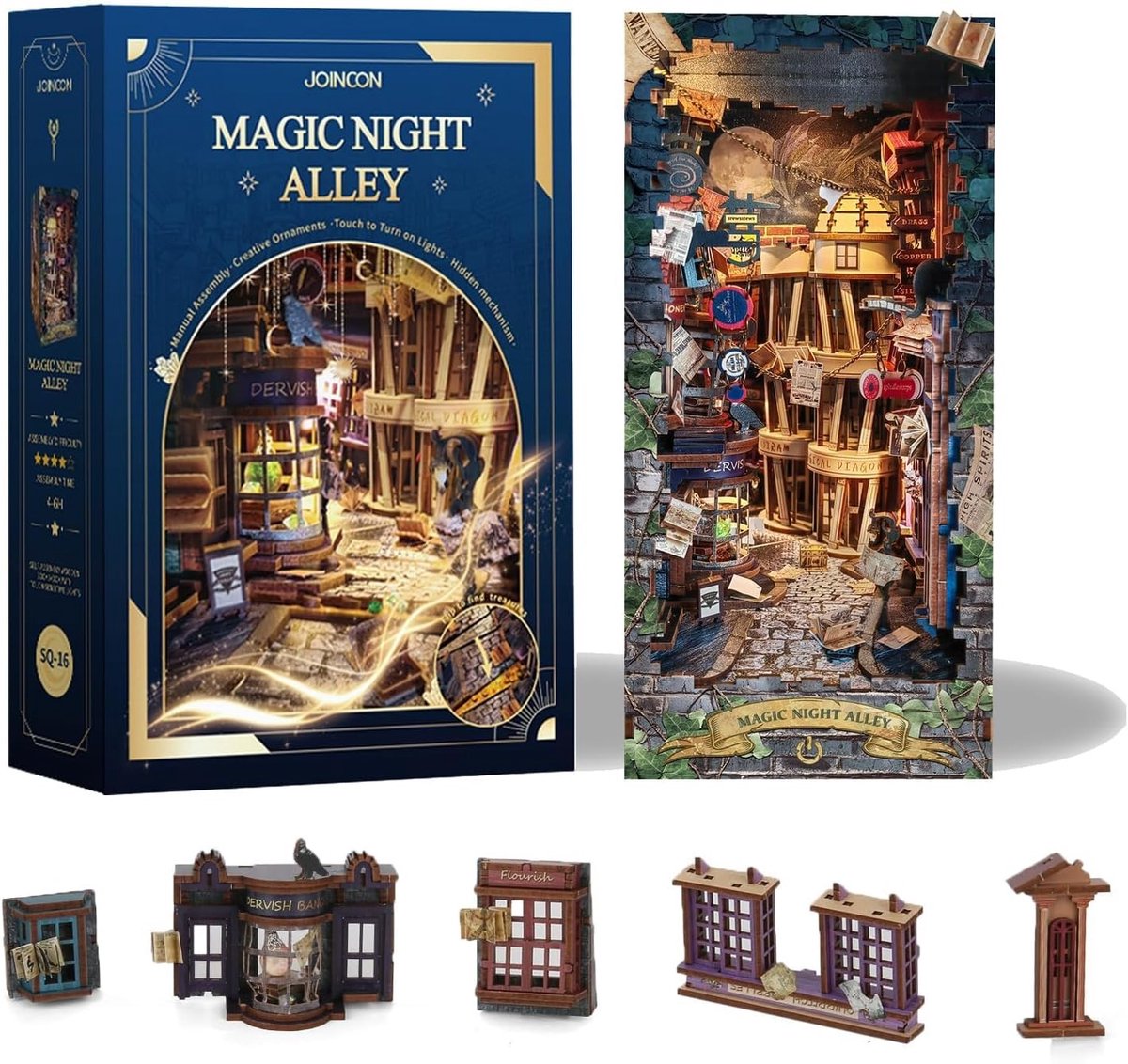 3D Houten Puzzel DIY Boek Nook Kit voor Volwassenen - Miniatuur Poppenhuis met LED Verlichting en Decoratieve Boekenplank - Creatieve Cadeaus voor Tieners en Modelbouwliefhebbers