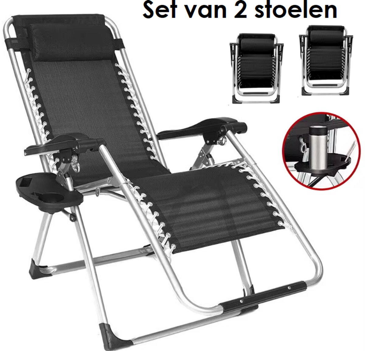Lilac & Lily Set van 2 Tuinstoelen – Inklapbare Ligstoel - Kampeerstoel - Opvouwbare Campingstoel - Lichtgewicht - Weerbestendig
