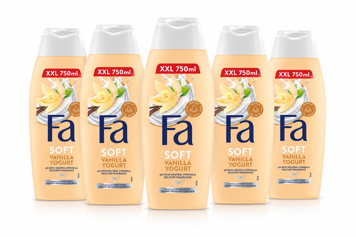 Fa Soft Vanilla Yogurt Douchecrème XXL 750 ml – Vanilla & Honey – Voordeelverpakking 5 Stuks