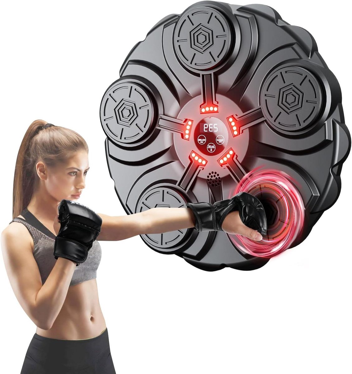 Muziek Boksmachine - Bokstrainer LED - Fitness Thuis - 9 Snelheidsmodi - 40x40cm - Zwart