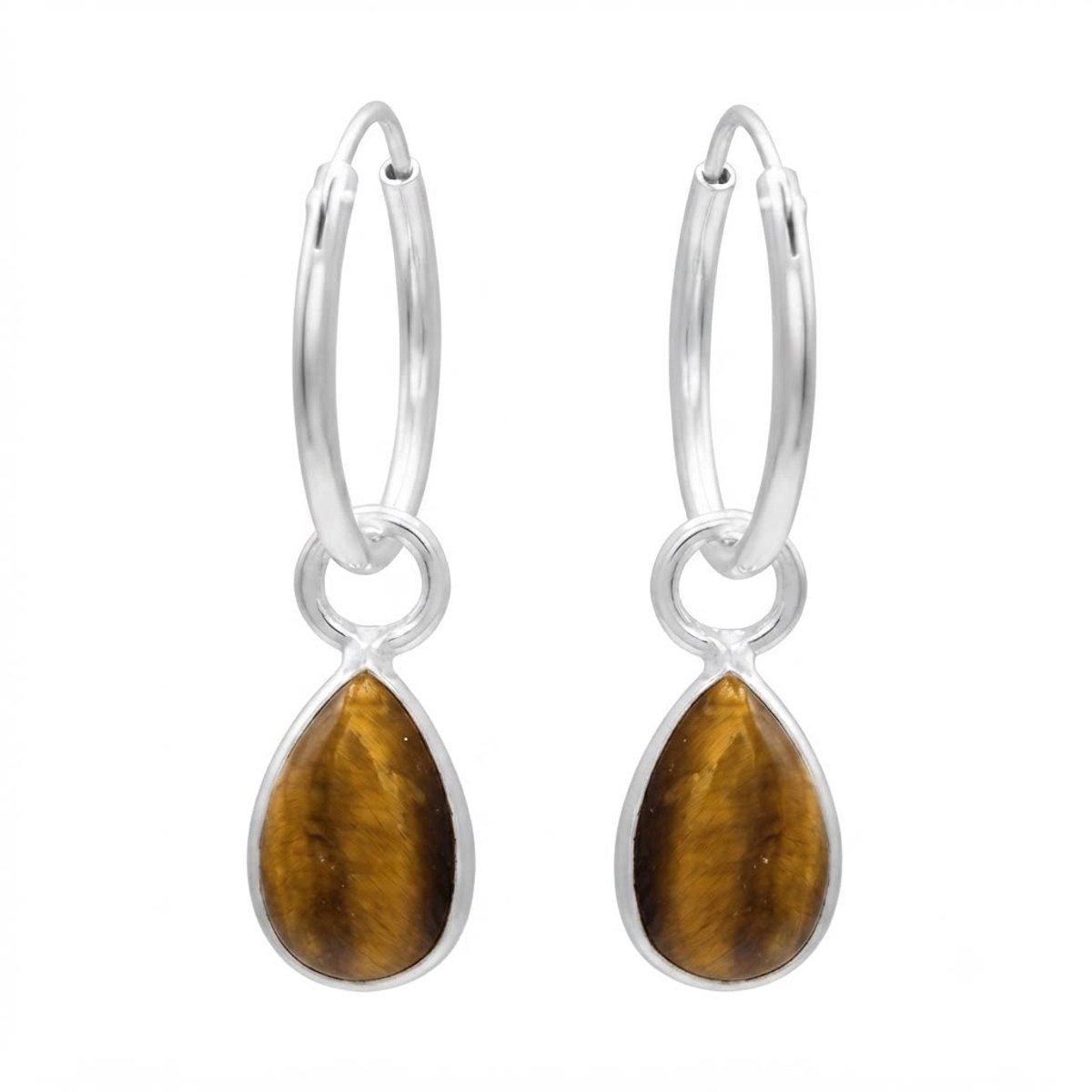 WeLoveSilver - Zilveren Oorringen - Tijgeroog Druppel – Oorbellen met Hanger