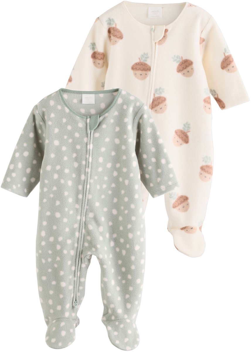 Next - Jongens - Set van 2 microfleece babypyjama's met tweewegrits - Crème