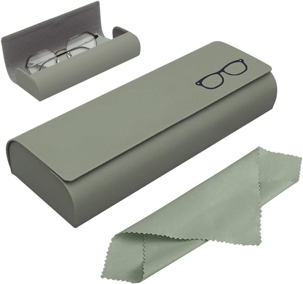 Glasses Case Hard Case, Premium PU Leather Glasses Case Black Glasses Case Women and Men Comes with a Microfiber Cloth - ShopVlot