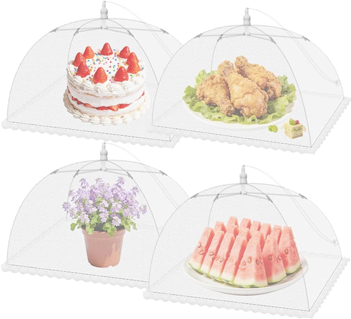 Set van 4 Opvouwbare Voedsel Beschermhoezen, Tent Covers voor Fruit, Taart en Grill Bescherming bij Feesten en Picknicks (43 x 43 cm)