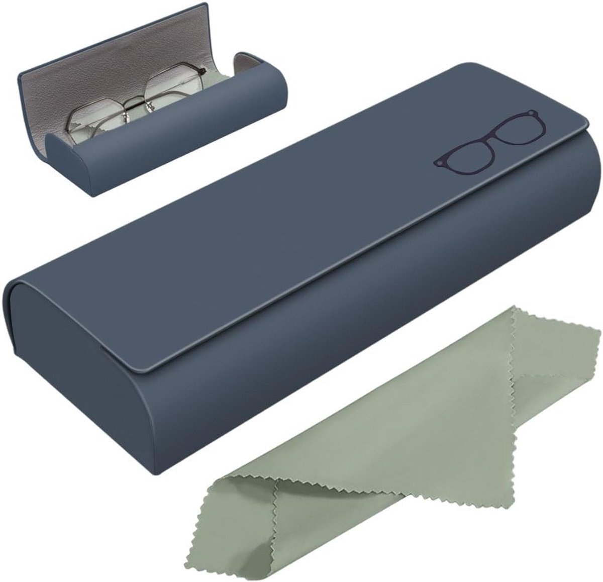 Bril Etui Hard Etui - Premium PU Leer - Donkerblauw - Inclusief Microvezeldoek voor Zonnebrillen - SnelShoppen