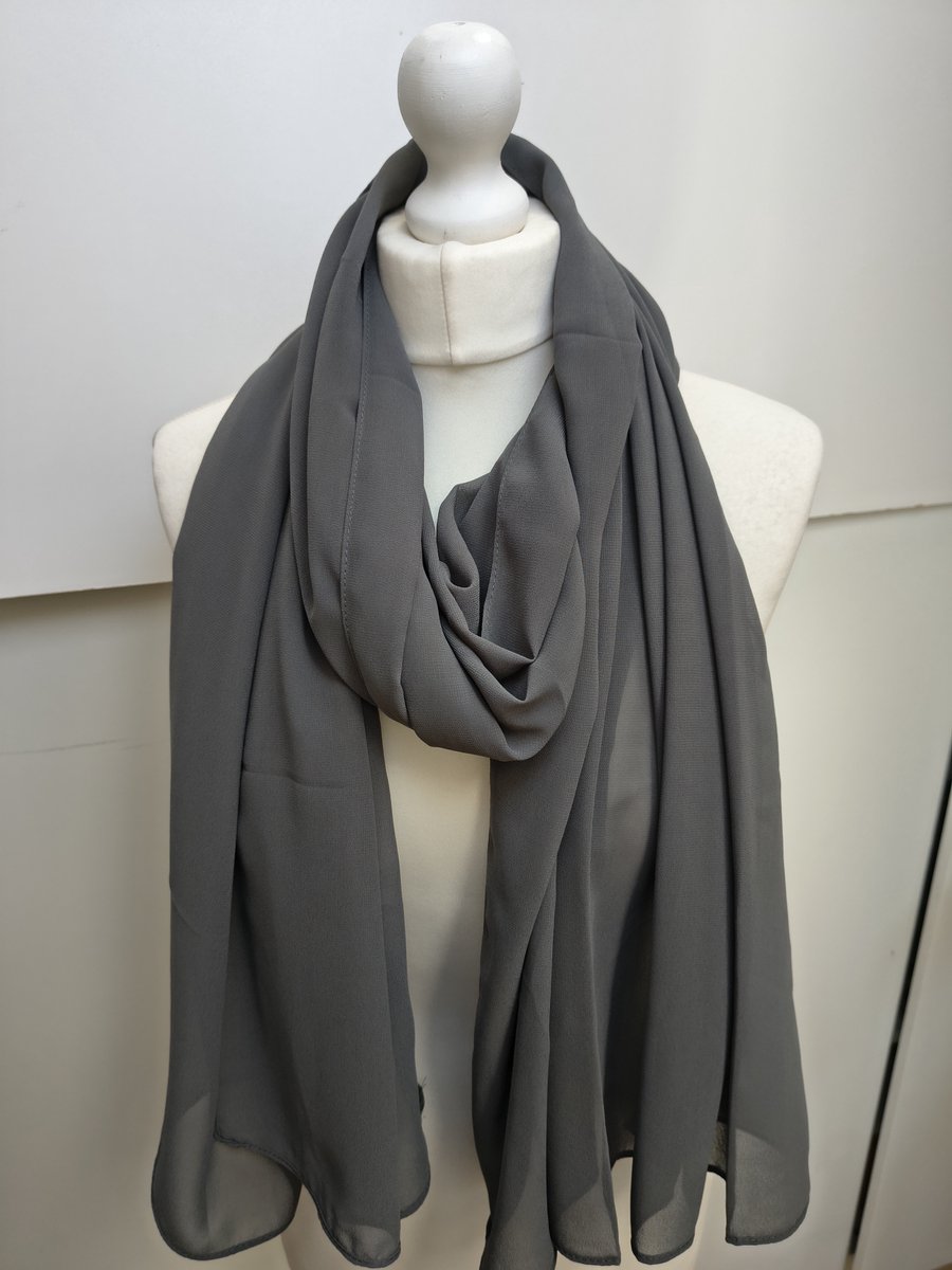 Lange dames chiffon sjaal Dominique-effen antraciet donker grijs-omslagdoek-stola