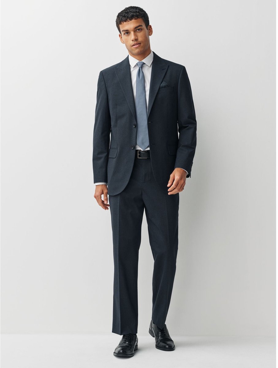 Next - Heren - Regular fit Motionflex colbert met puppytooth-textuur - Long - Blauw