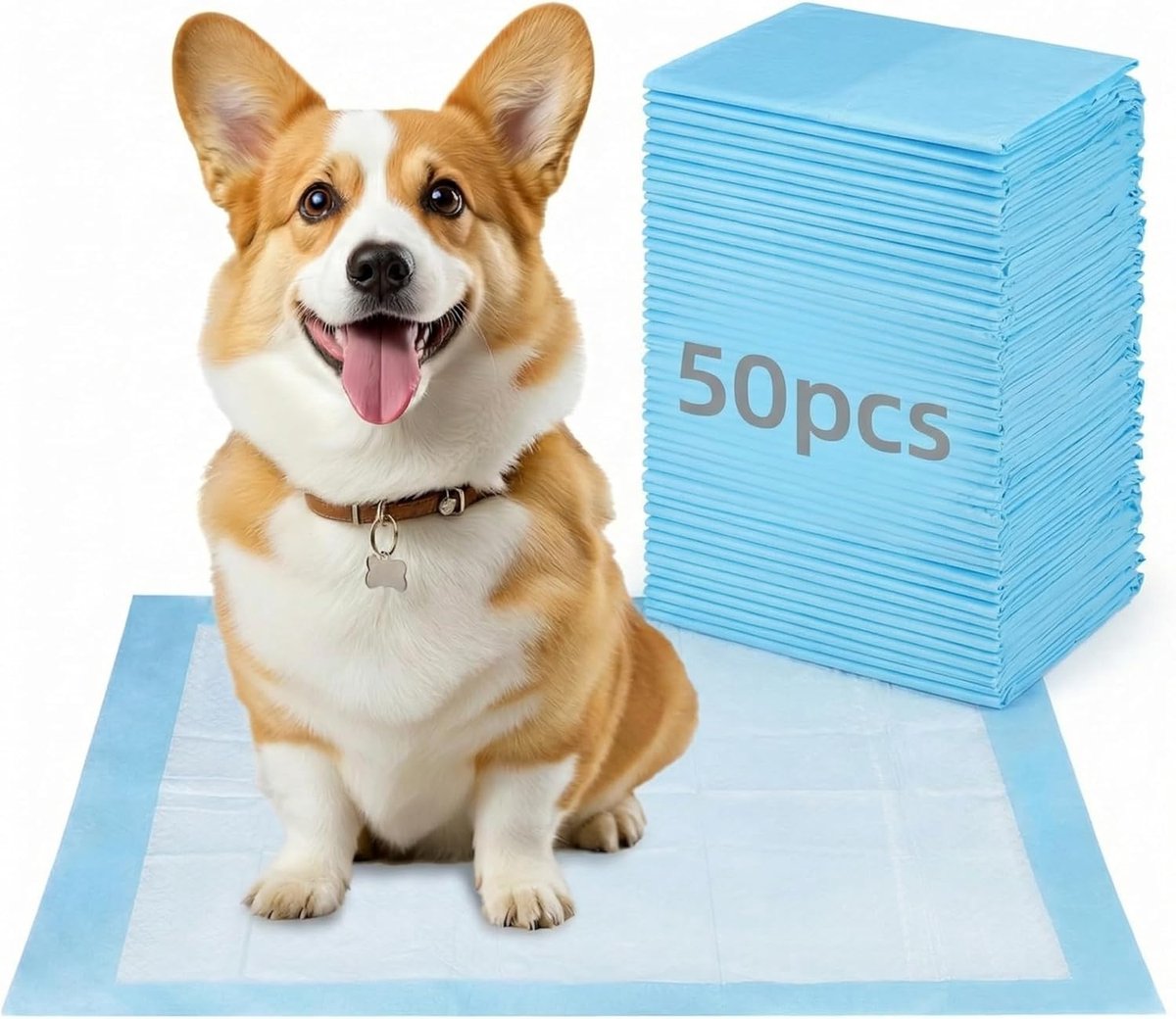SnelShoppen - 50 Stuks Puppyonderleggers, 55 x 85cm Zeer Absorberende Plasmatten, 6 Lagen Huisdiertrainingspads voor Puppy's, Kleine Huisdieren, Ideaa