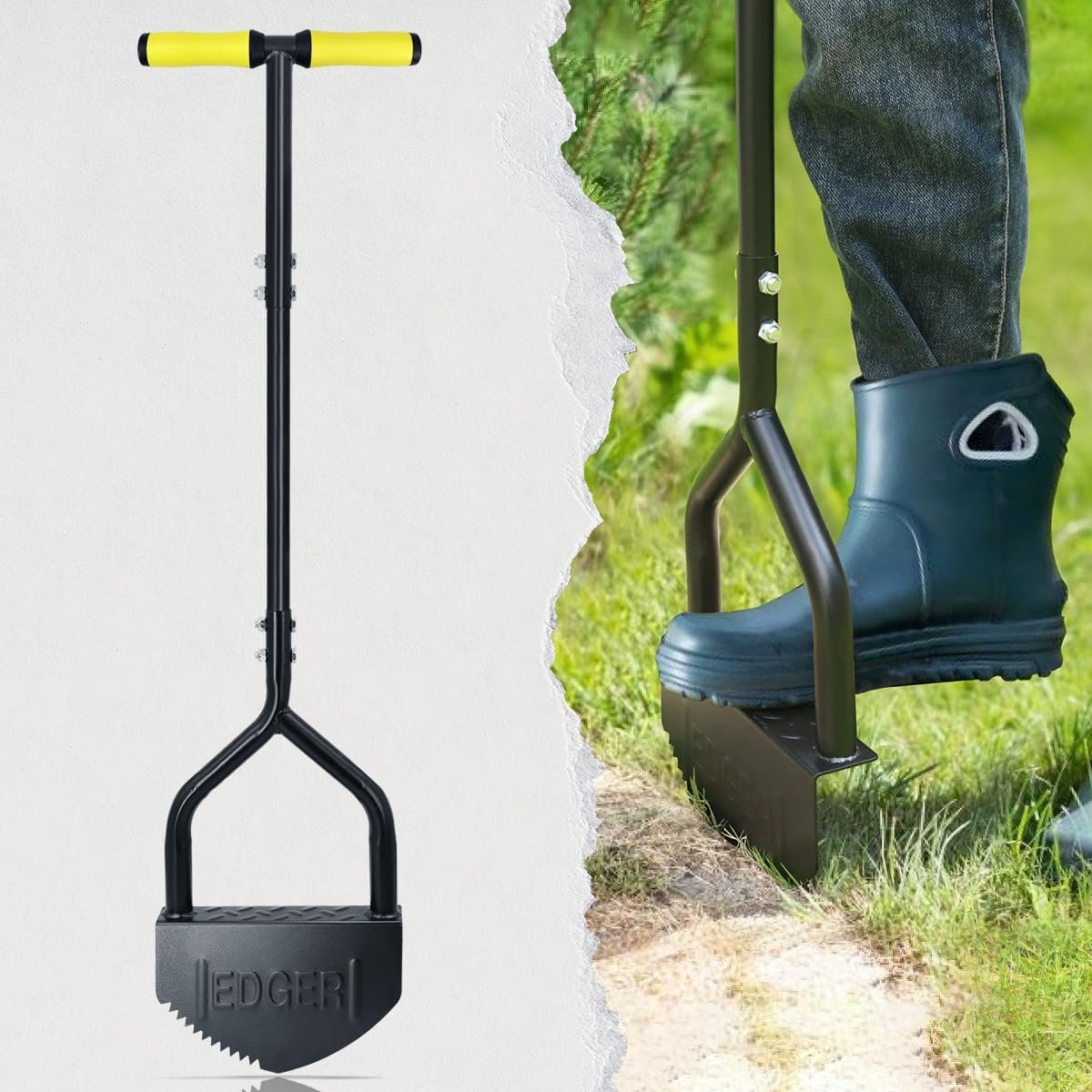 SnelShoppen - Handmatig Gazon Randgereedschap 102 cm, Halve Maan Gazonkantensnijder met V-vormig Gekarteld Mes, Massief Stalen Gazonkantgereedschap me