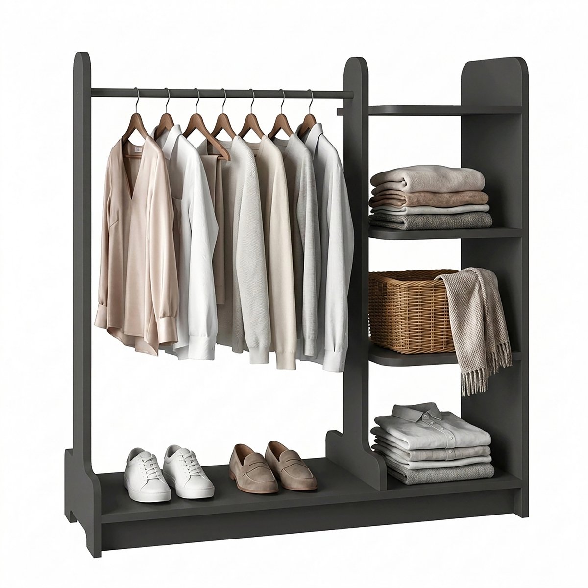 VCM Kleiderständer H. 110 x B. 106 x T. 35 cm mit Regal & Kleiderstange Offene Garderobe für Schlafzimmer Flur Ankleide - Lempu L