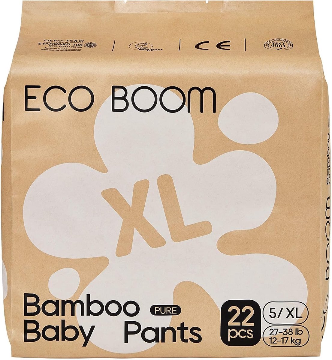 SnelShoppen - ECO BOOM Luiers Pants Maat 5 (12-17 kg) - Milieuvriendelijke Premium Luiers van Bamboe, Parfumvrij, Zeer Absorberend - 22 Stuks