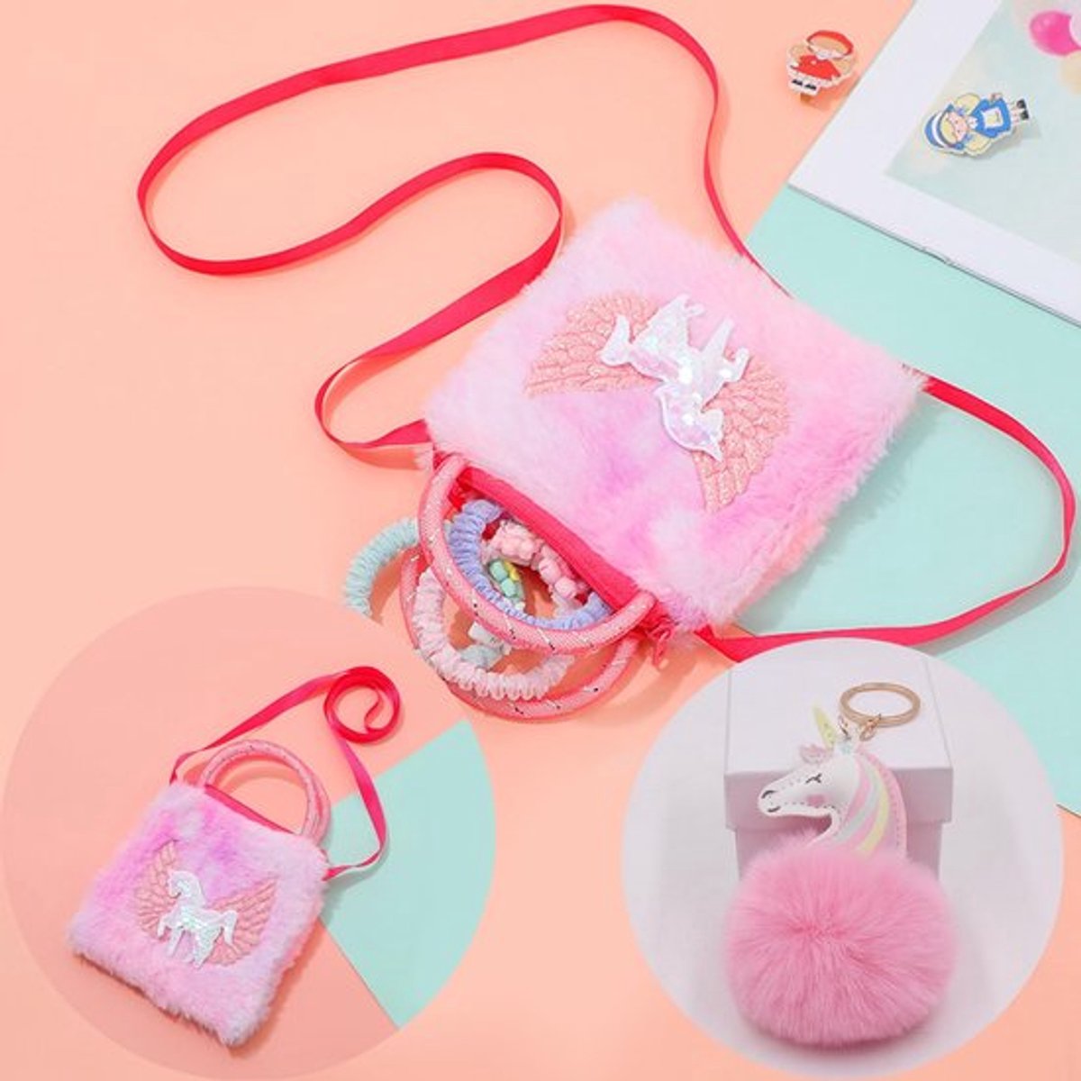 Crossbody Tas Eenhoorn - Handtas Meisje Roze - Sieraden Set - Kostuumaccessoires - Hoogwaardig Materiaal - Duurzame Ritssluiting