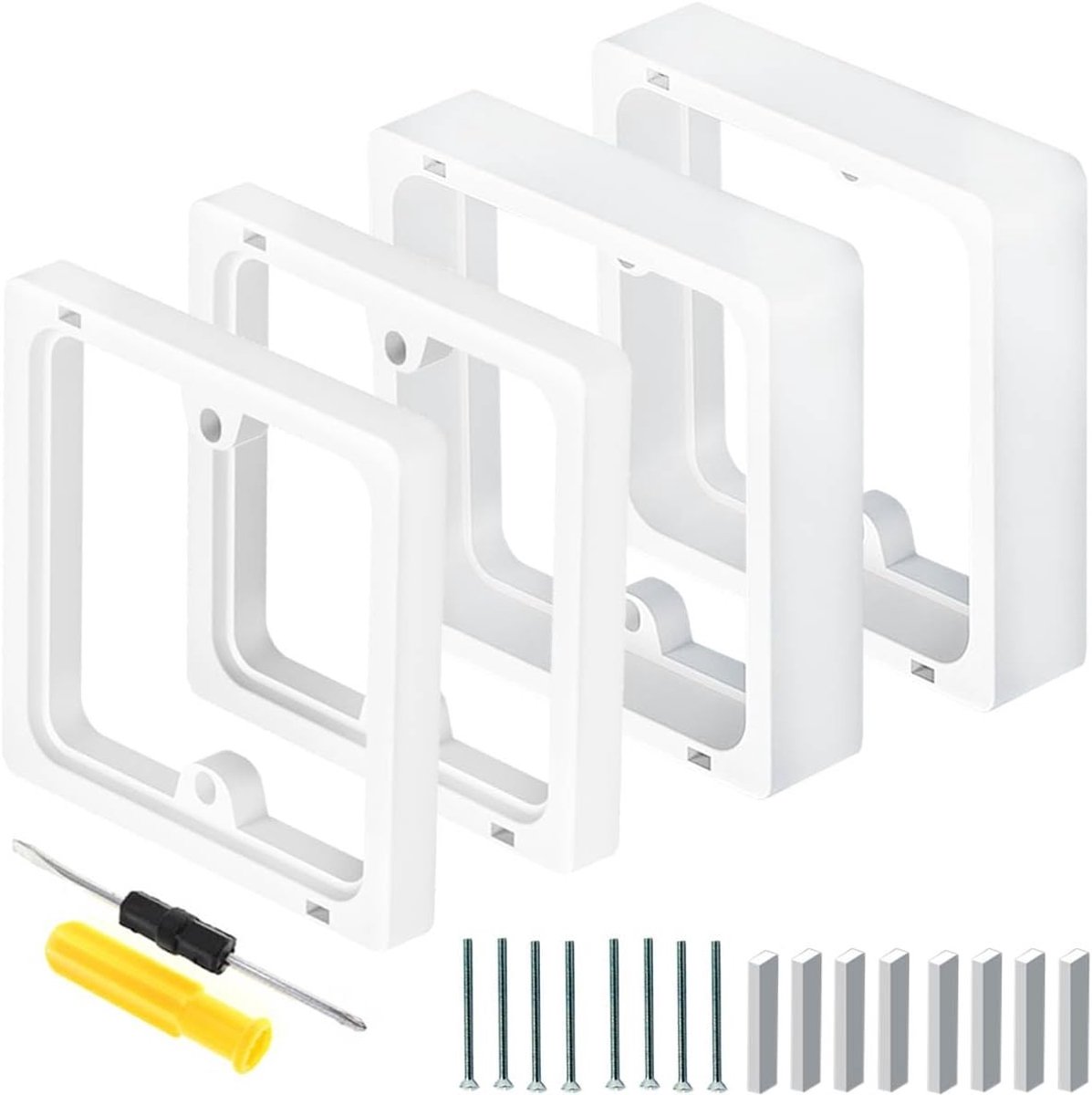 Set van 2 vierkante afstandhouders voor enkel stopcontacten - Stapelbare inbouwdoos afstandhouders voor extra installatieruimte (2 cm + 1 cm)