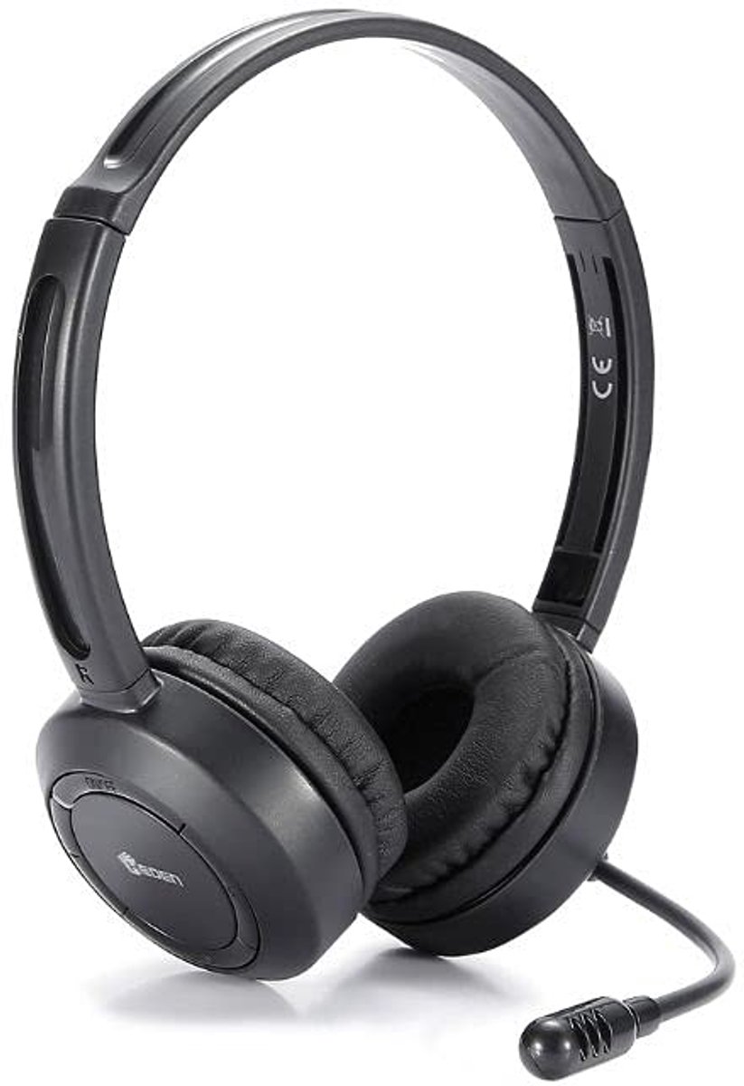 SnelShoppen - Bluetooth headset met microfoon, 3.5mm jack, draaibaar, verstelbare hoofdband, zwart, ideaal voor gaming, online vergaderingen en muziek