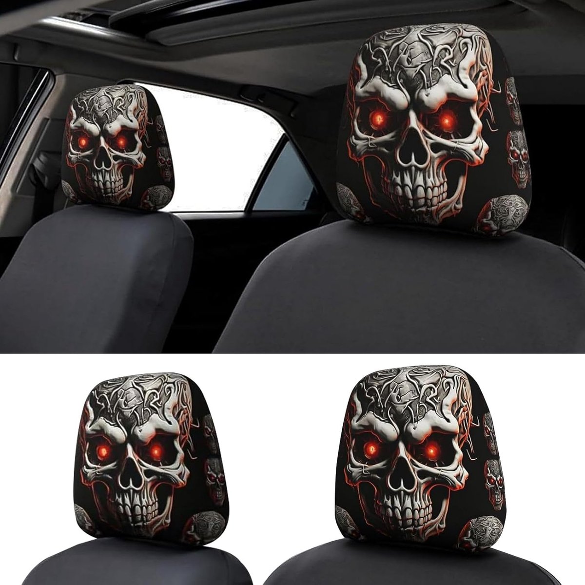 Daity 1 paar Geestgezicht hoofdsteunhoezen griezelige enge hoofdsteunhoezen voor auto’s Grappig wasbaar ademend gezicht auto hoofdsteun hoes beschermer voor Halloween Zwart