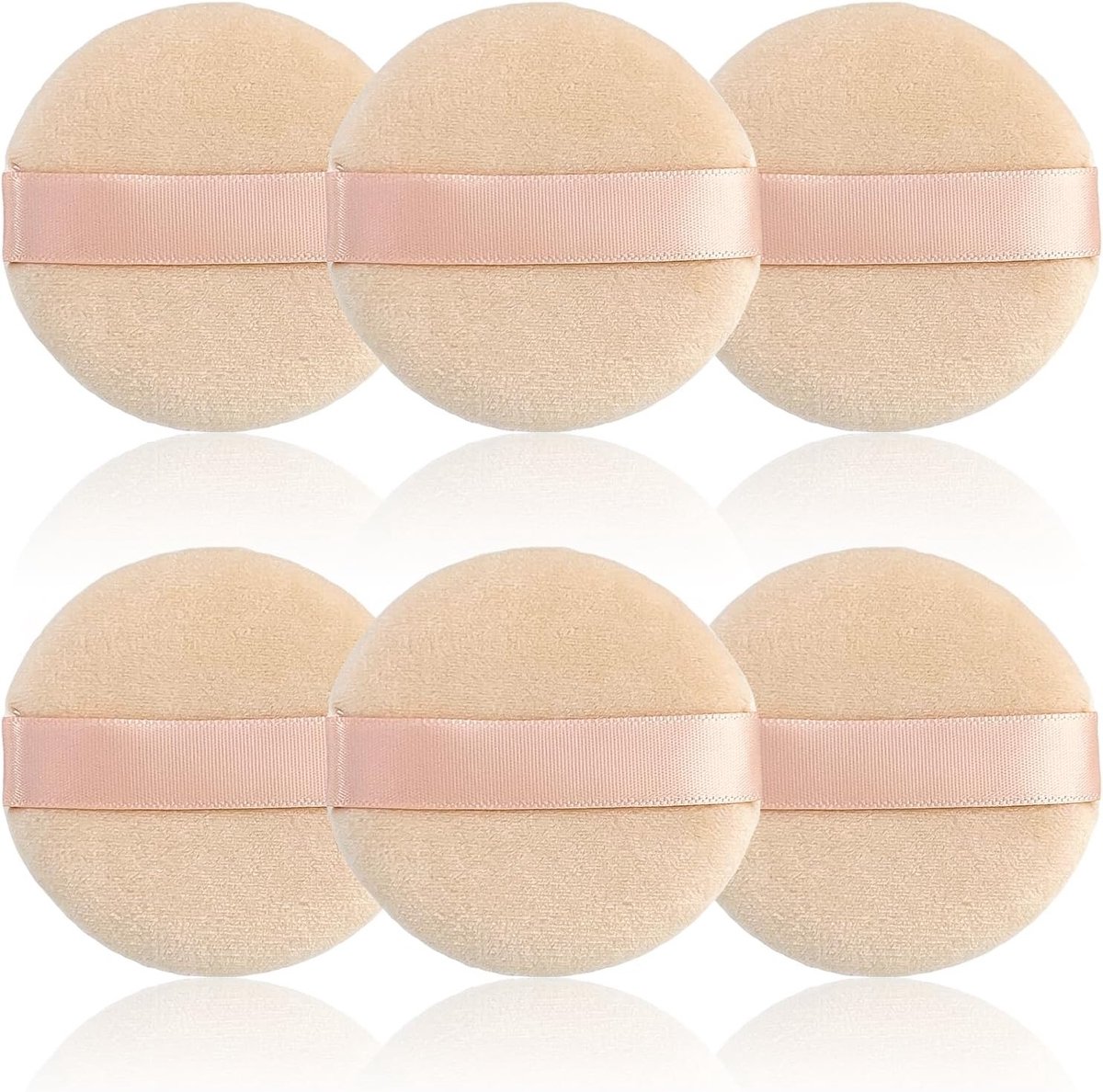Set van 6 Zachte Ronde Poeder Puff, Ideaal voor Losse Poeder en Make-up, 6 cm Make-up Spons voor Gezicht en Lichaam
