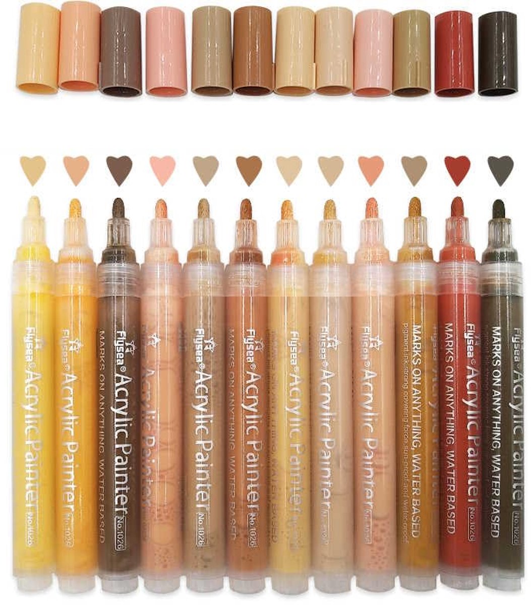 SnelShoppen - 12 Pack Beige markers acryl verf markers voor schilderen op rotsen, tegels, glas, keramiek, hout met 0,5 tot 3,0 mm tip