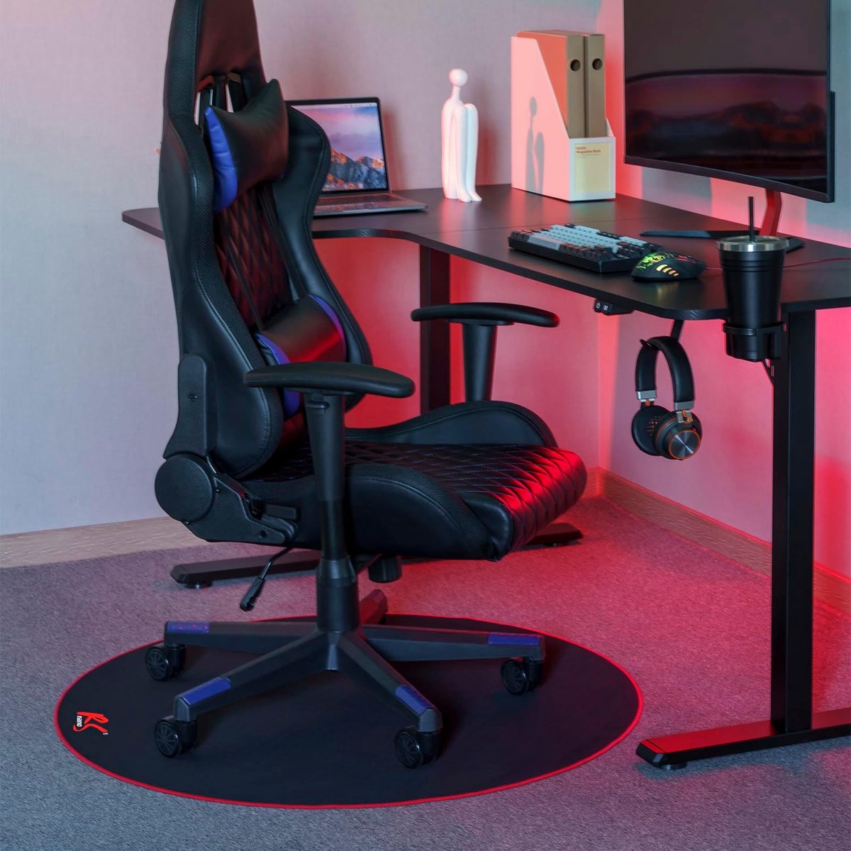 SnelShoppen - Bureaustoelmat voor Gamestoel met RGB-achtergrondverlichting Rood - 100cm - Zwart - Bescherming voor Vloer en Comfort voor Gamers