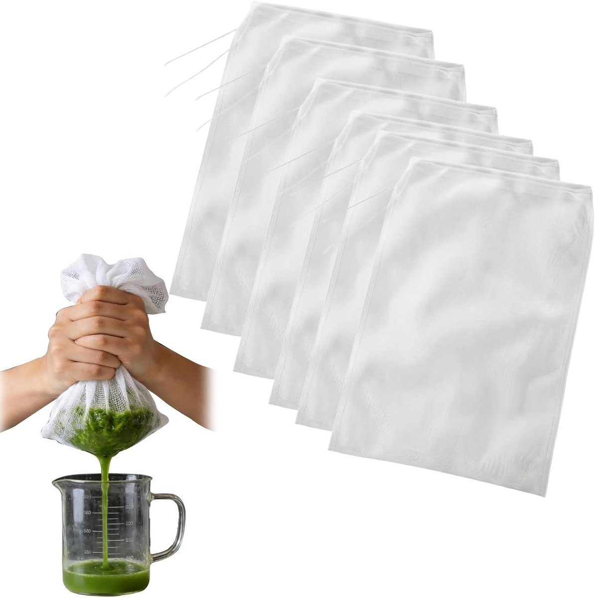 Set van 6 Herbruikbare Groentemelkzakken 20 x 30 cm - Filter voor Notenmelk, Sap en Kaas