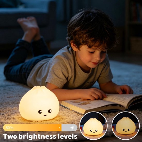 Zachte Kneedbare Silicone Nachtlamp voor Kinderen, Schattige Baozi Dimlamp met Touchbediening, 7 Kleuren & USB Oplaadbaar, Perfect als Slaaphulpmiddel voor Kinderslaapkamer & Babykamer van SKIEHAN — afbeelding 3