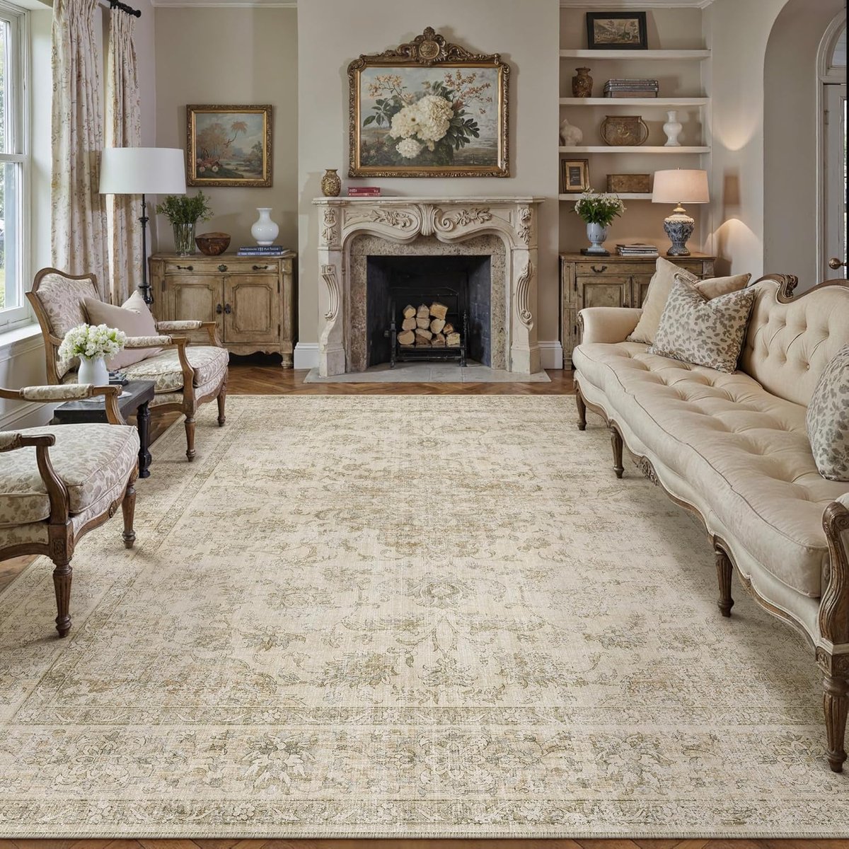 SnelShoppen - Vintage Beige Tapijt 300x400cm Wasbaar Antislip Vloerkleed Zacht voor Woonkamer en Slaapkamer Kinderen Eetkamer Kantoor Kortpolige Rug