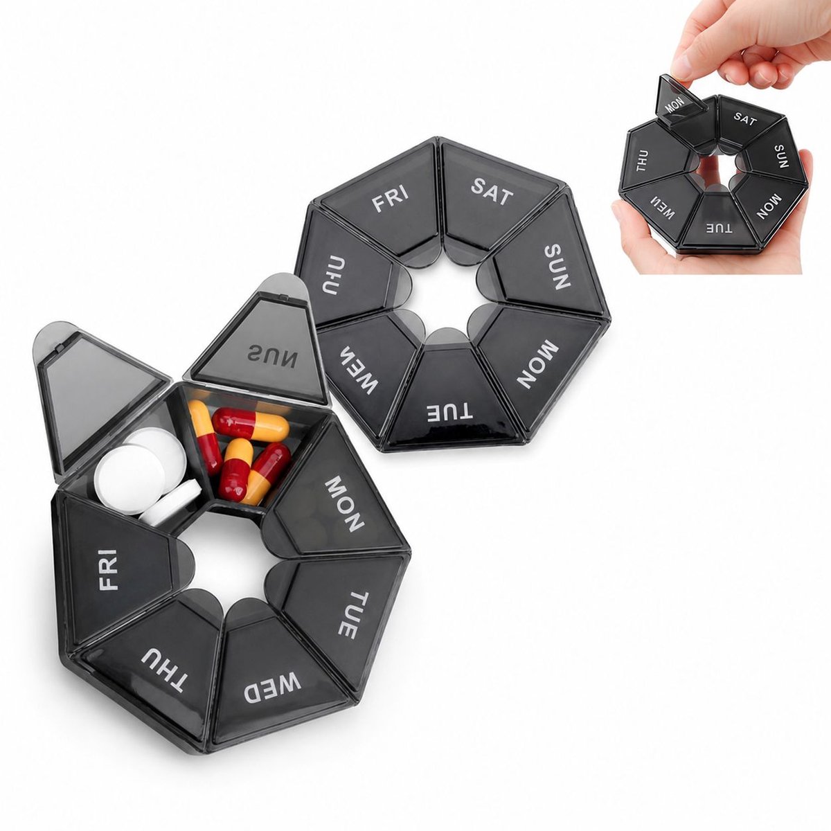 VHV - Pillendoos Week Set van 2 - 7-daagse Medicijn Organizer met Aparte Vakjes - Compact voor Thuis en Reizen