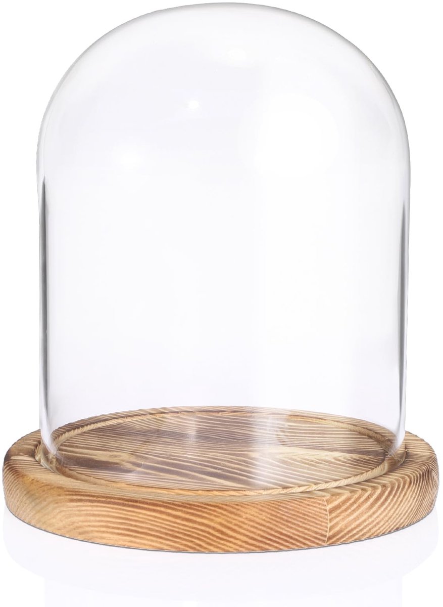 SnelShoppen - Glazen Koepel met Houten Sokkel - Robuuste Decoratieve Glazen Bel voor Tafeldisplay, Lampen, Kaarsen, Rozen, Decoraties - Perfect voor K