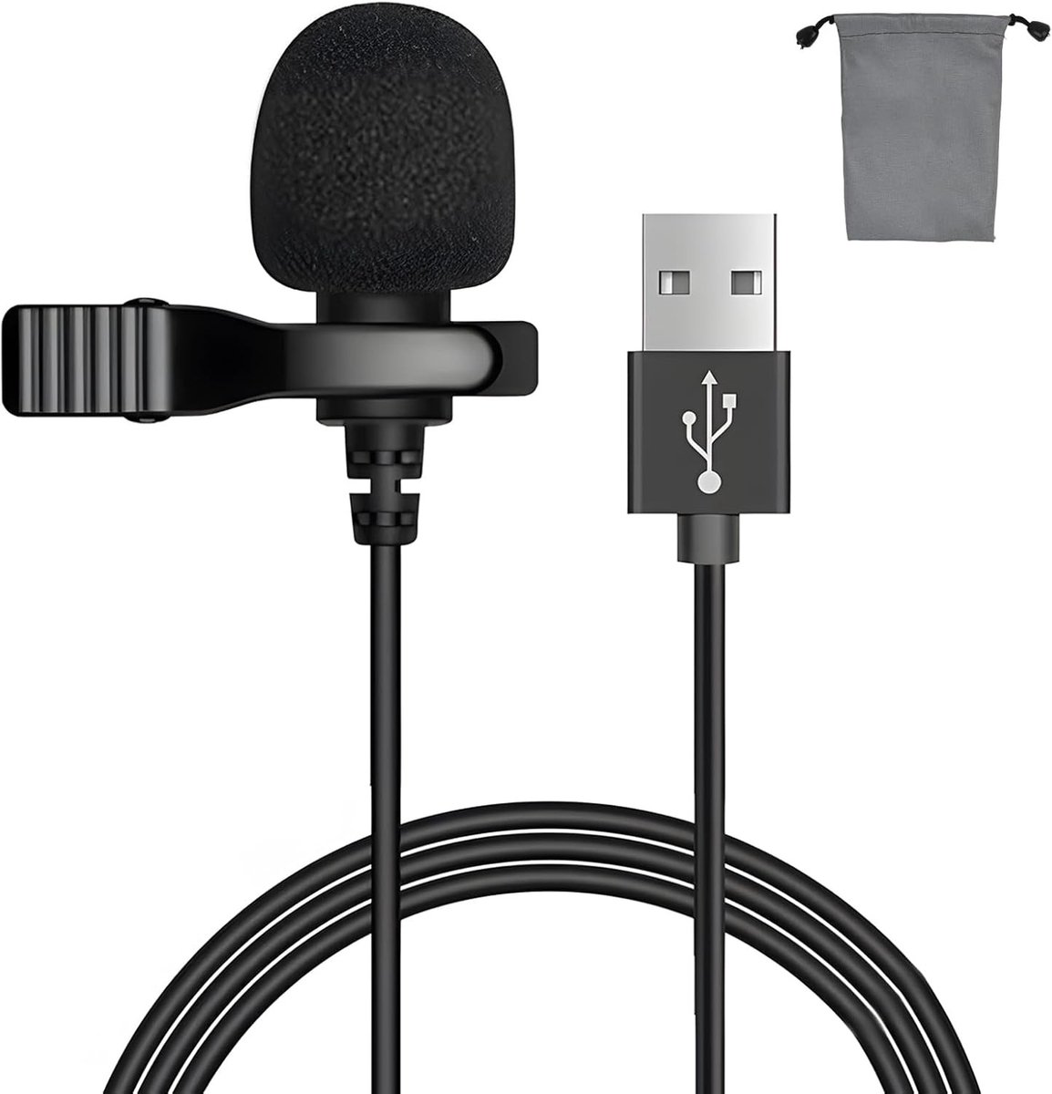 USB Lavalier Microfoon 2m - Plug & Play Microfoon voor PC, Mac, Laptop, YouTube, Skype, Podcast en Gaming