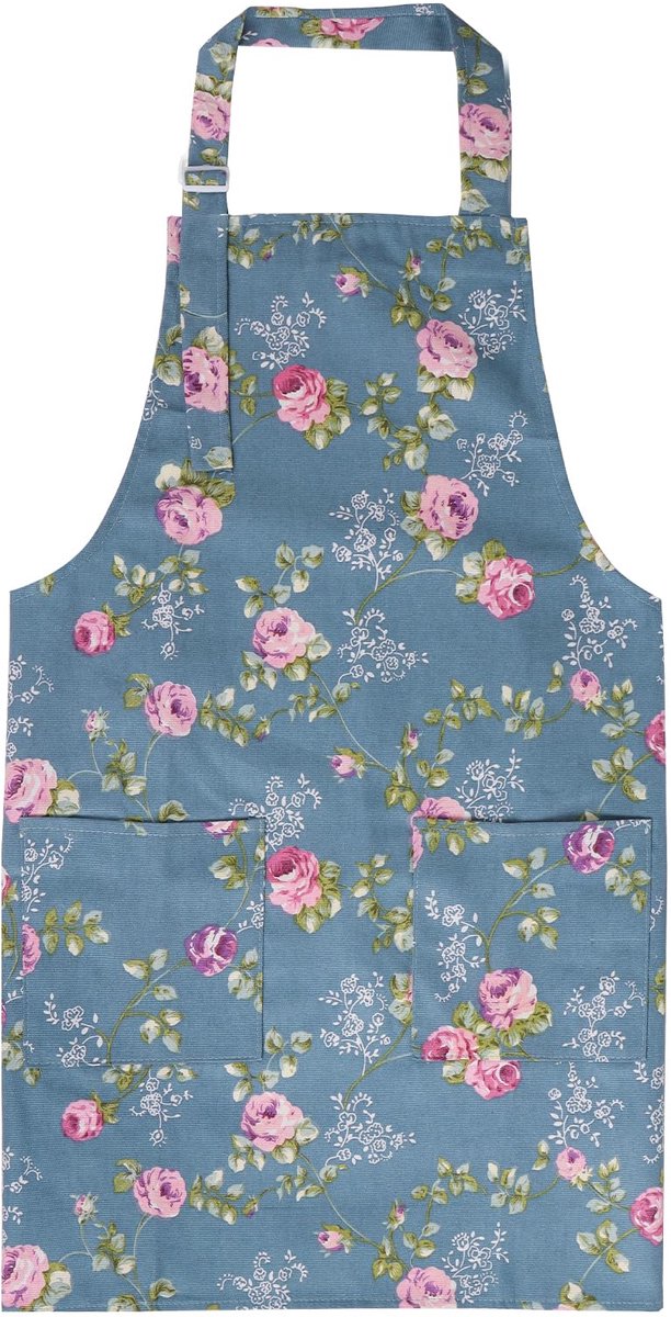Bloemenschort met grote zak Bloeiende damesschort Verstelbare schort Dames kookschort Dames keukenschort Cadeau voor keuken Tuin en salon BBQ-schort Bloemen schort - Blauw