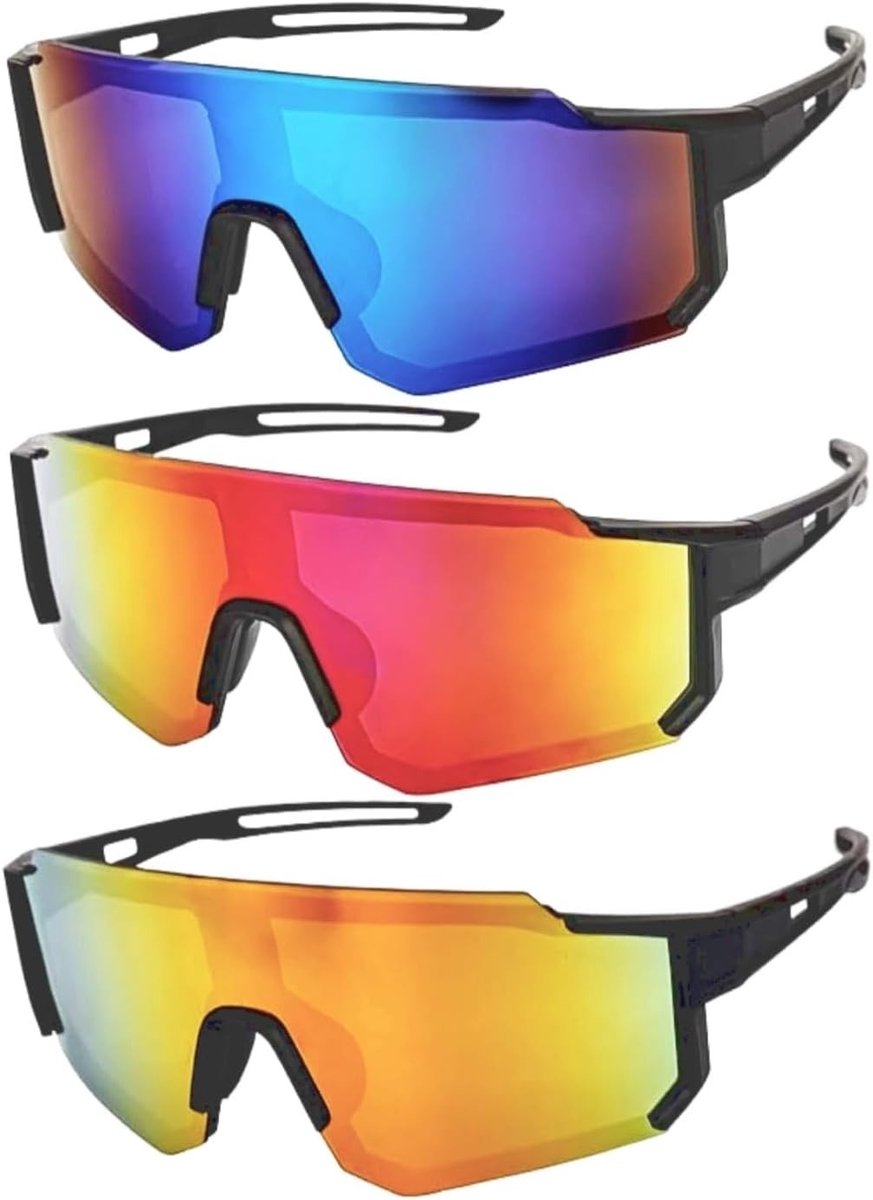 Set van 3 Fietsbrillen, Gepolariseerde Sportzonnebrillen, UV400 Bescherming voor Hardlopen, Fietsen en Vissen
