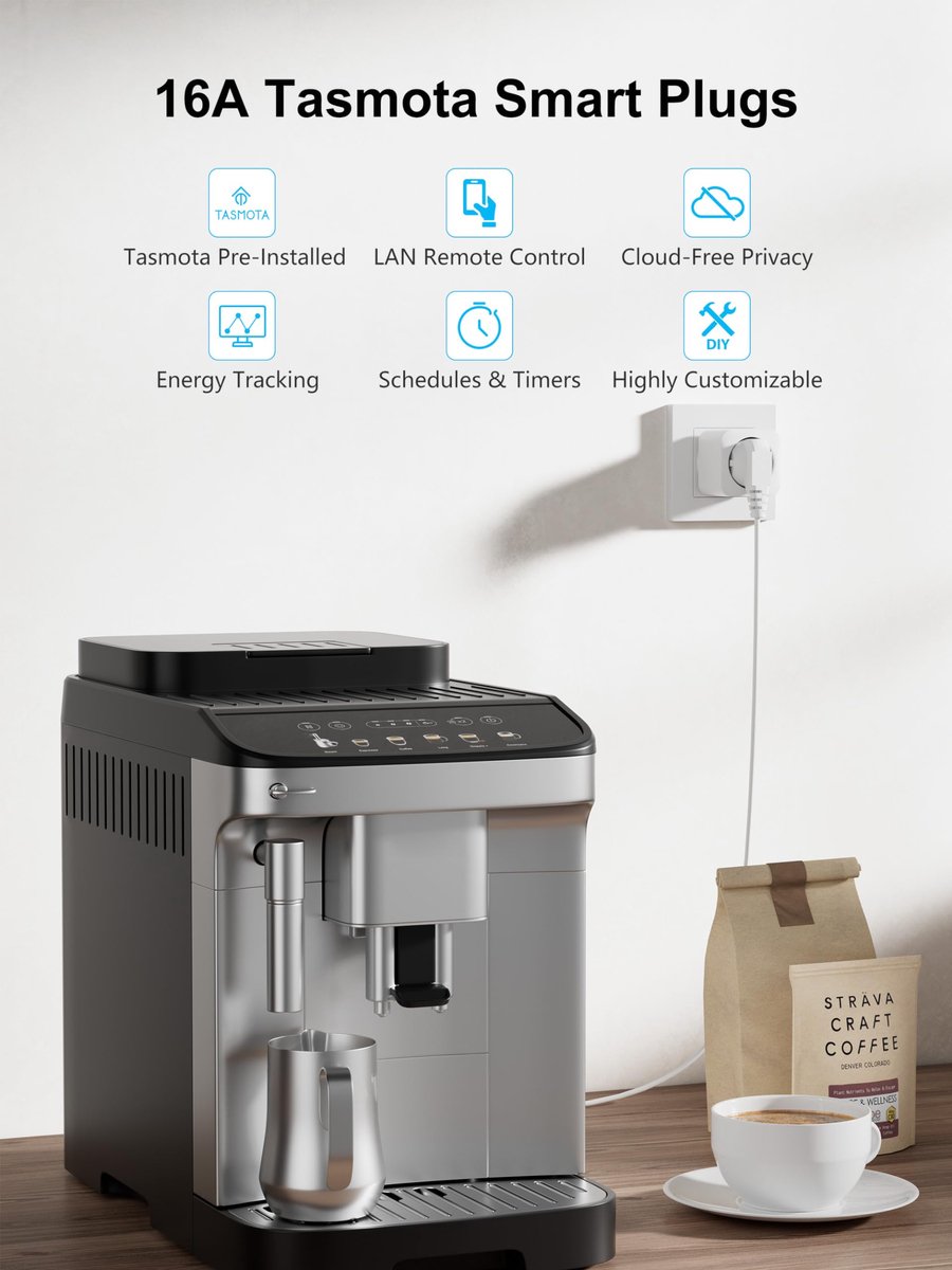 SnelShoppen - Eightree WLAN-stopcontact met energiemeting - Slimme Stekker voor Matter, Alexa & Home Assistant, Eenvoudige Installatie, 16A, 2,4 GHz,