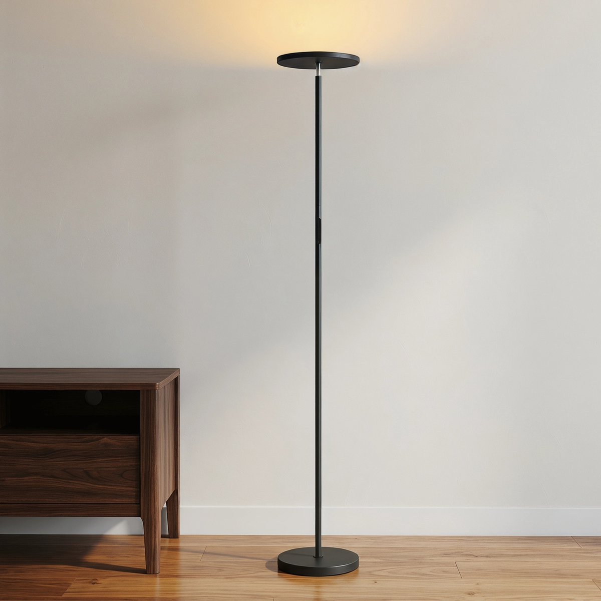 TEKROA® LED Vloerlamp - RGB Staande Lamp - Dimbare Uplighter met Afstandsbediening & Touch Control - 350° Draaibaar - Zwart
