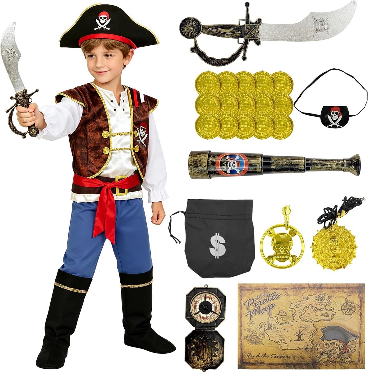 Piratenkostuum voor volwassenen in donkerblauw - Perfect voor themafeesten en carnaval - Maat L
