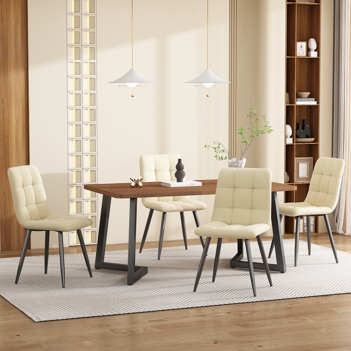 COVREO Eettafelset 117x68x75 cm walnoot, MDF en metaal met 4 stoelen