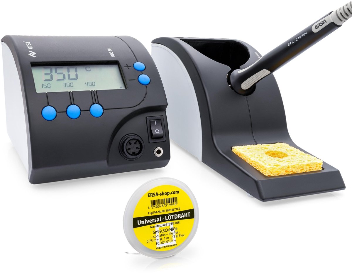 SnelShoppen - ERSA RDS80 Soldeerstation 80W Starterset 6-delig Inclusief Soldeerdraad, Elektronisch Geregeld, Perfect voor Hobbyisten en Professionals