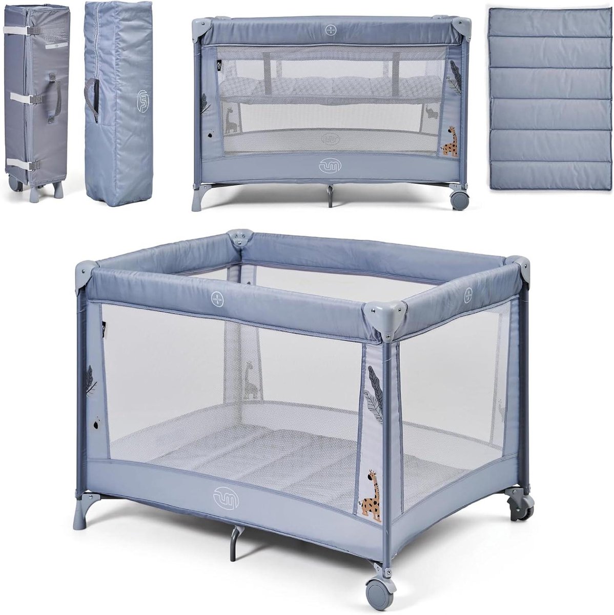 Reisbed Kinderen - Babybedje Opvouwbaar - Veilig Slapen - Dubbele Hoogte - 100 x 70 cm - Blauw