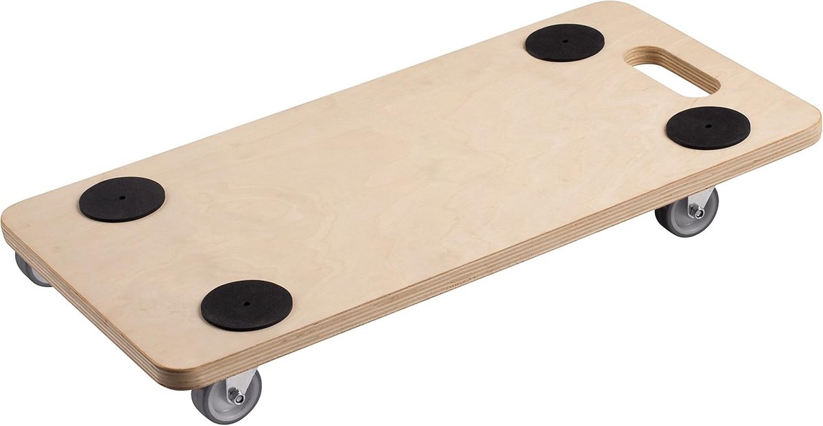 Transportroller 590 x 290 mm - 200 kg draagkracht - multiplex - PU-wielen/meubelroller/transporthulp voor verhuizing/rolwagen voor meubeltransport/kratenroller hout / 822100