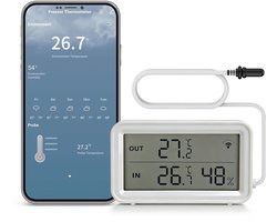 Thermometer Hygrometer met Sonde, App Alarm, voor Koelkast en Aquarium | Digitale LCD Slimme Temperatuur- en Vochtigheidssensor voor binnen, Zonder Hub, voor Terrarium, Kinderkamers, Woonkamers