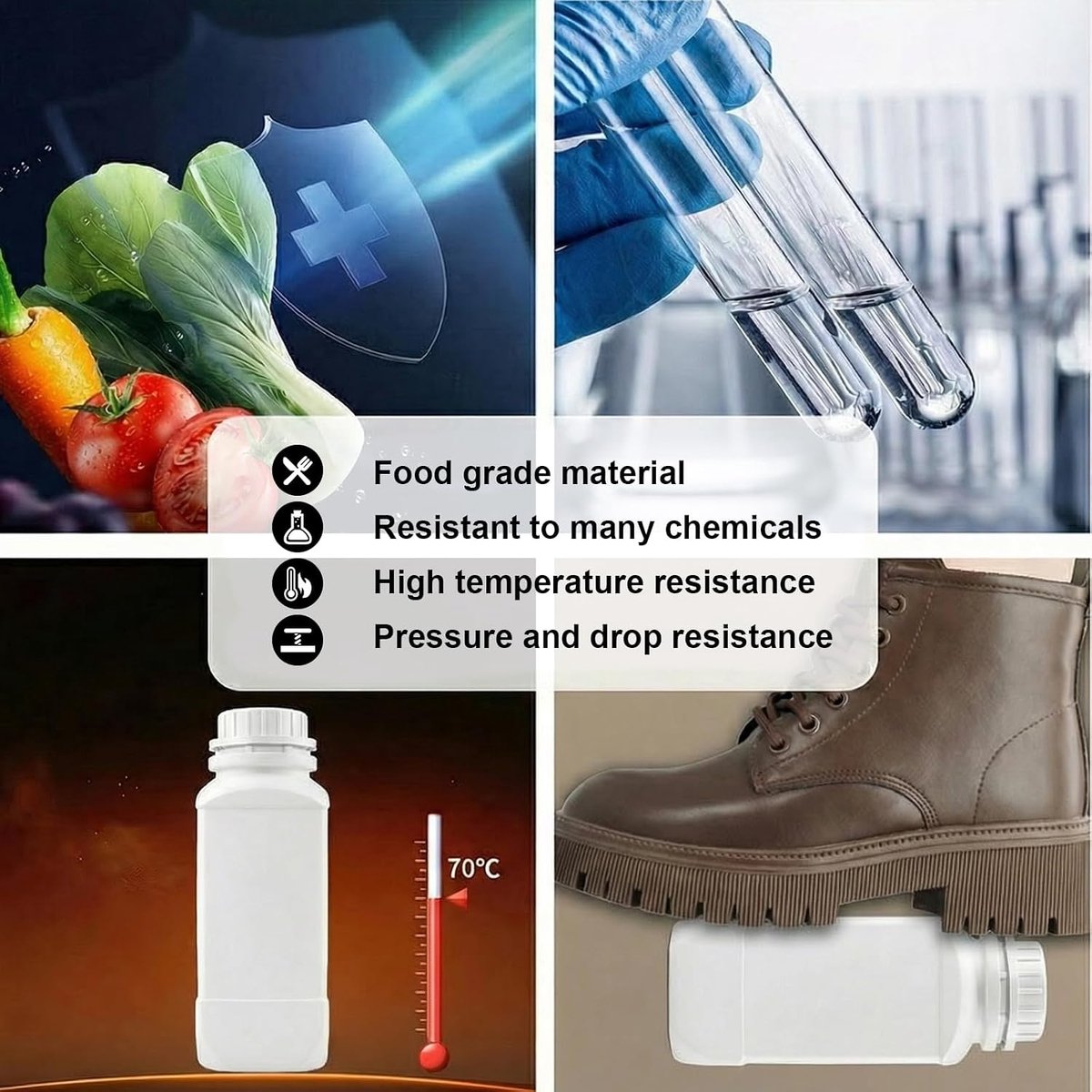 2 stuks 1000 ml brede hals flessen met schroefsluiting HDPE laboratoriumfles 1 l plastic flessen brede hals fles chemische fles met deksel voor laboratorium, keuken of hobby, wit