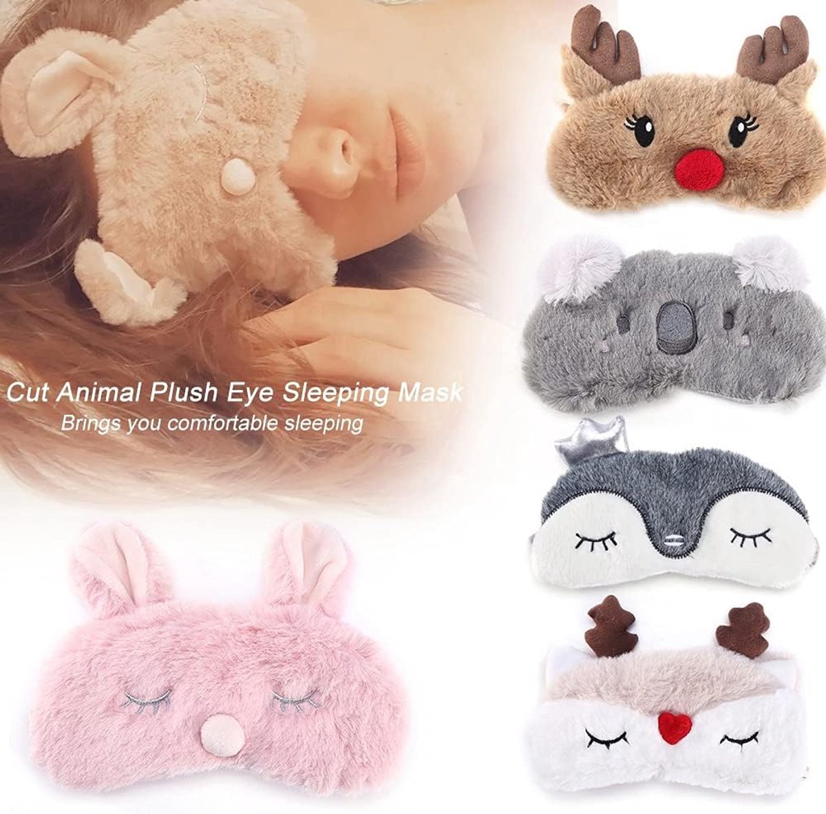 Cover, Slaapmasker, 5 Kleuren Cute Animal Eye Cover Slaapmasker Kerst Herten Winter Carton Dutje Oogschaduw Masker(rendier)