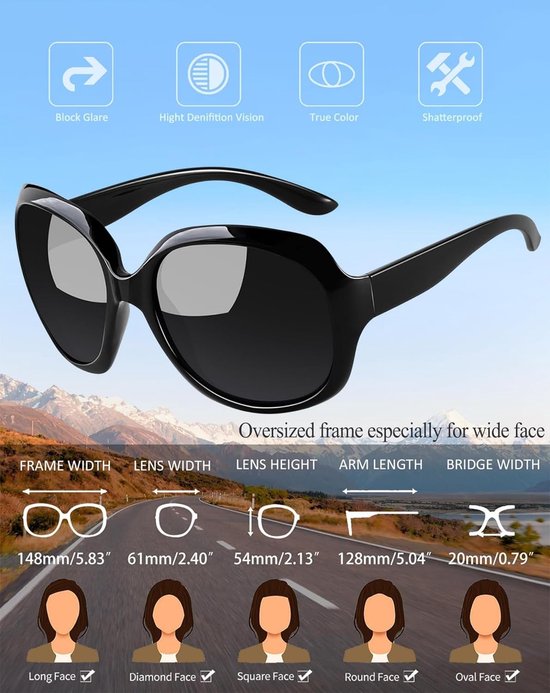 Oversized Zonnebril Dames Gepolariseerde UV400 Bescherming - Vintage Mode Elegante Grote Ovale Zonnebrillen Autorij Strand Dagelijks Gebruik Vrouwen — afbeelding 2