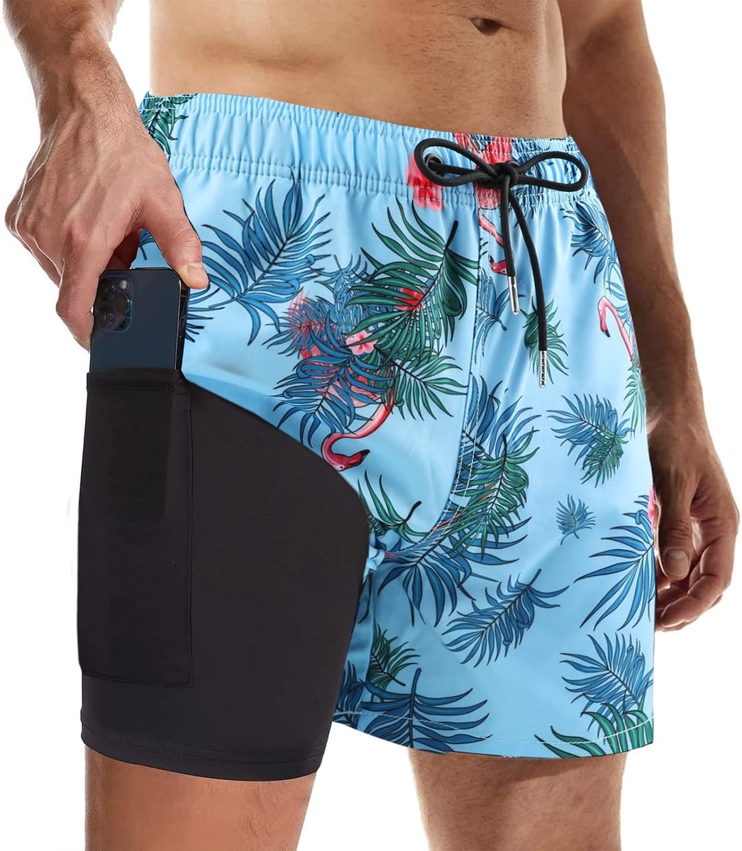 Zwembroek voor heren met compressie, 2-in-1 strandshorts, dubbellaags, sneldrogende zwembroek, surfbroek, strandshorts verstelbaar