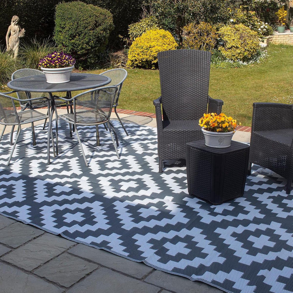 geometrisch buitenterras en terrastapijt - 1,8 m x 1,2 m - grijs