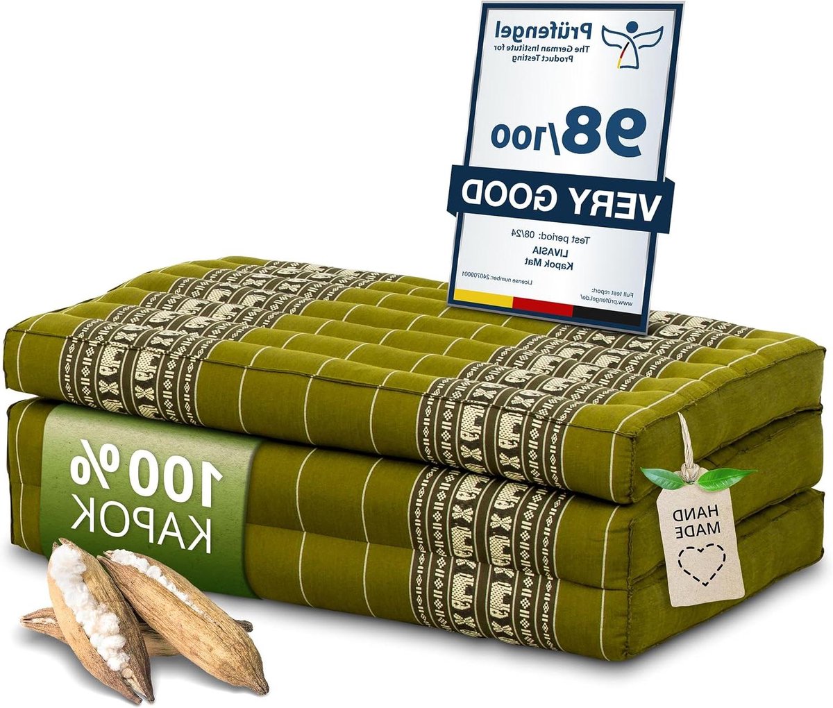 Opvouwbare Matras - Campingmat Yogamat - Ontspannen Buiten - Natuurlijke Kapokvulling - 140 x 70 cm - Groen Olifanten