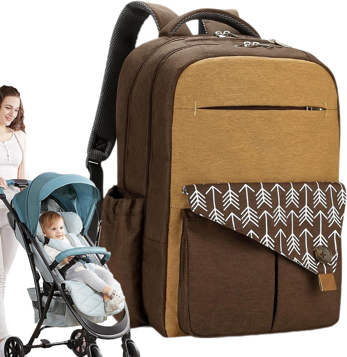 Luierrugzak - Luier tas - Baby Verzorgen - Grote Capaciteit - 43x30x19cm - Grijs