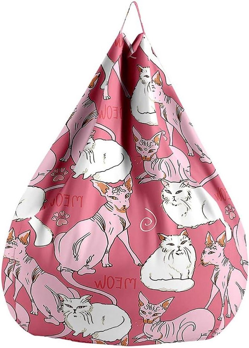 Zitzak Stoel Cover - Luie Sofa Hoes - Speelgoed Opbergen - Zacht Katoen Linnen - 70x80cm - Kitten Print