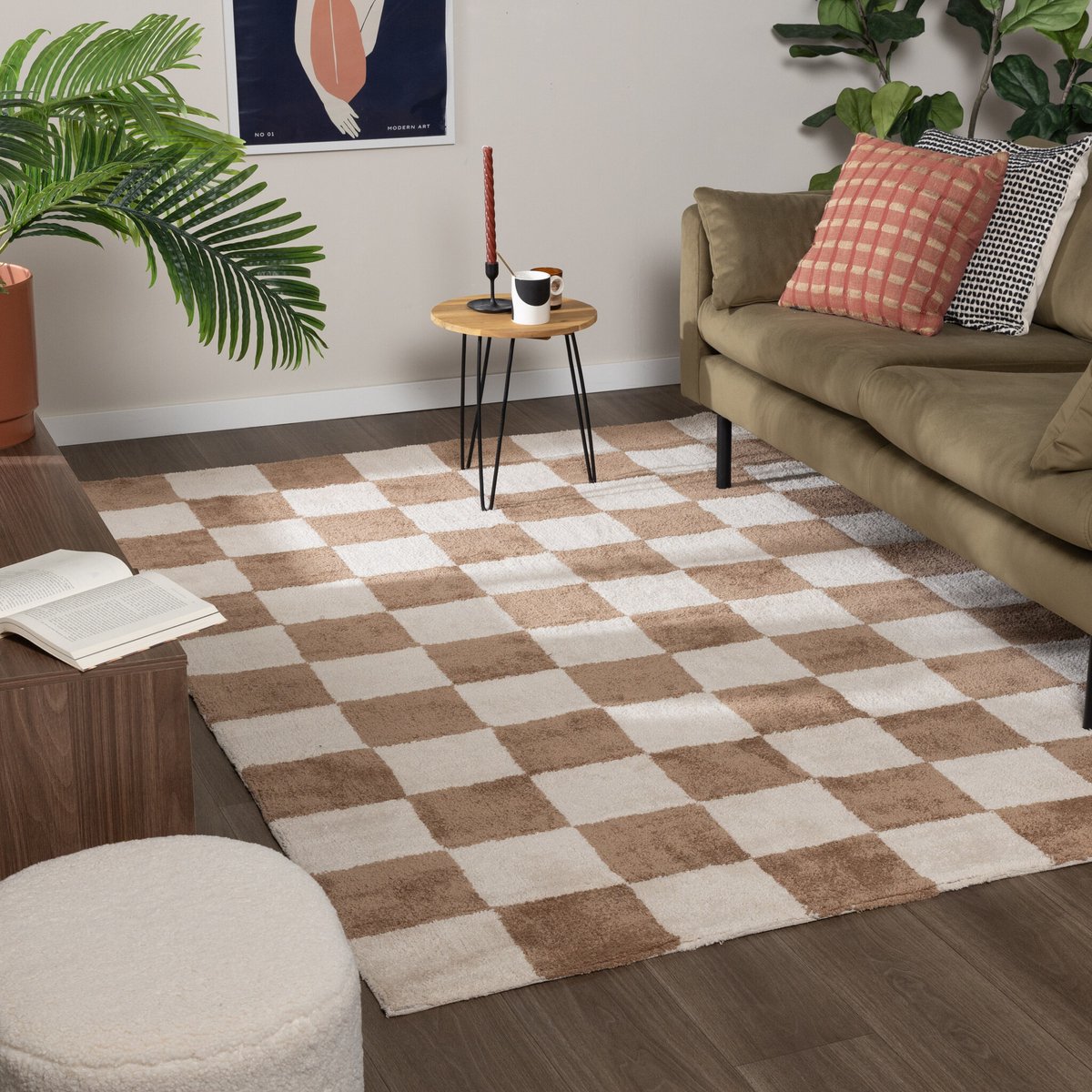 Fraai Checkerboard vloerkleed - Blox Beige - 230x330cm