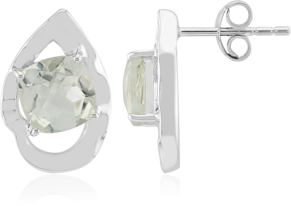 Cavill - Zilveren Oorbellen - 925 Sterling Zilver Palladium - 2,21 ct Groene Amethist Braziliaans - Elegant Druppelmodel - Antiek Schaalbord