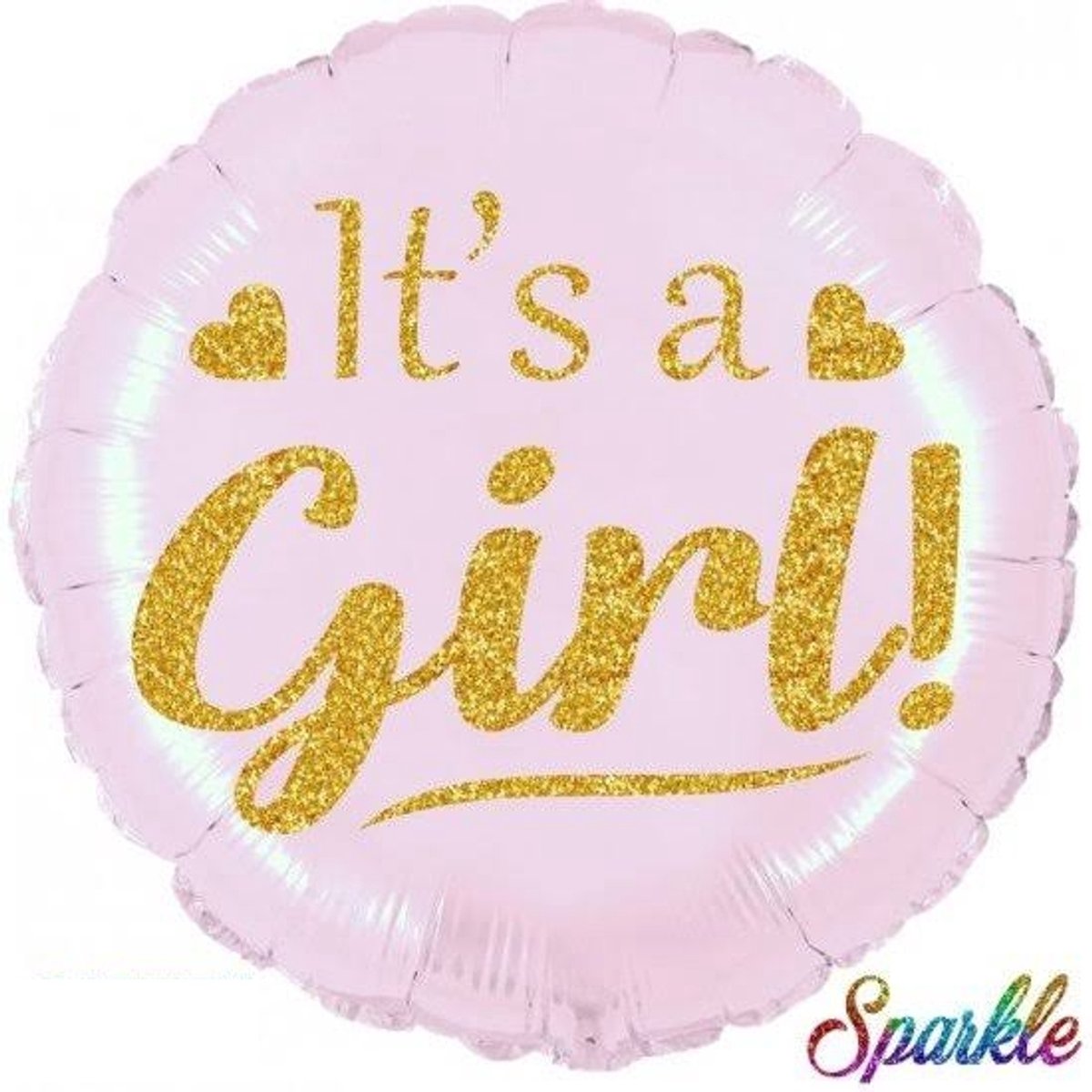 folieballon 18" (45 cm=flat) – "It's a Girl!" Sparkle (Rose / Baby Pink & Paillettes Dorées) Ballon Foil / Mylar Aluminium