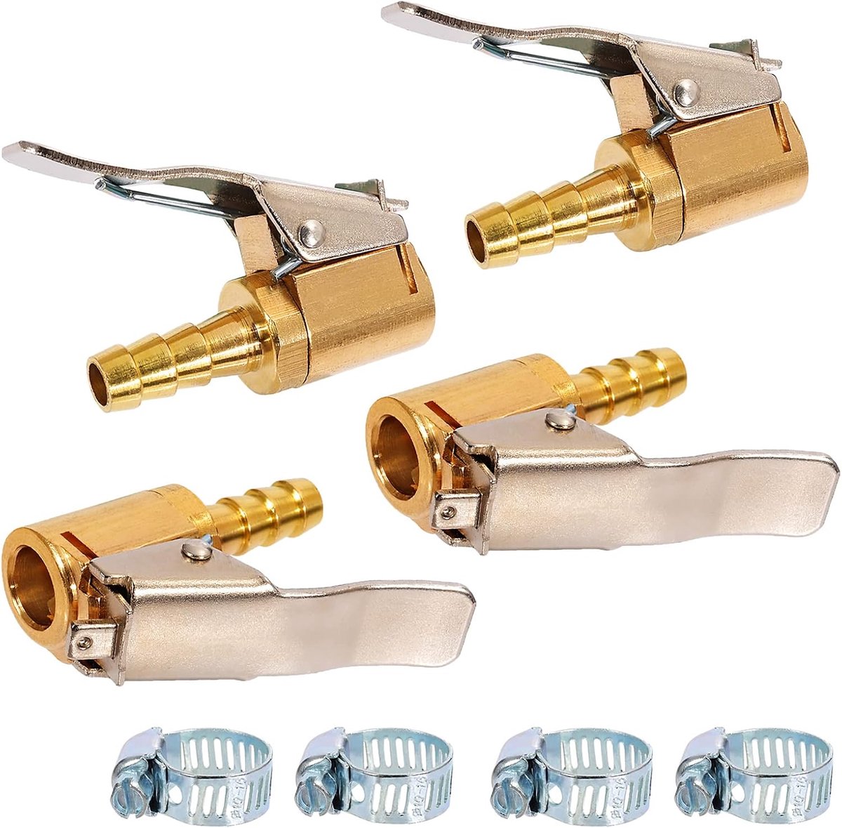 Bandenvulnippel 6mm messing hefboomstekker perslucht adapter 4st | Afsluitbare perslucht adapter voor autobanden, vrachtwagen, SUV, motor en fiets, met gecontroleerde luchtstroom